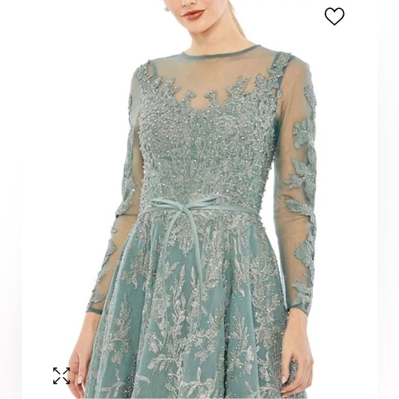 Mac Duggal Women's Embellished Bow Belt Illusion Long Sleeve A Line Dress 20337 - Picture 3 of 14